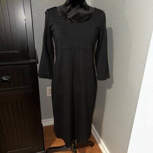 Talbots Petites 6P Black 3/4 Sleeve Midi Dress Scoop Neck Sheath Career Modern